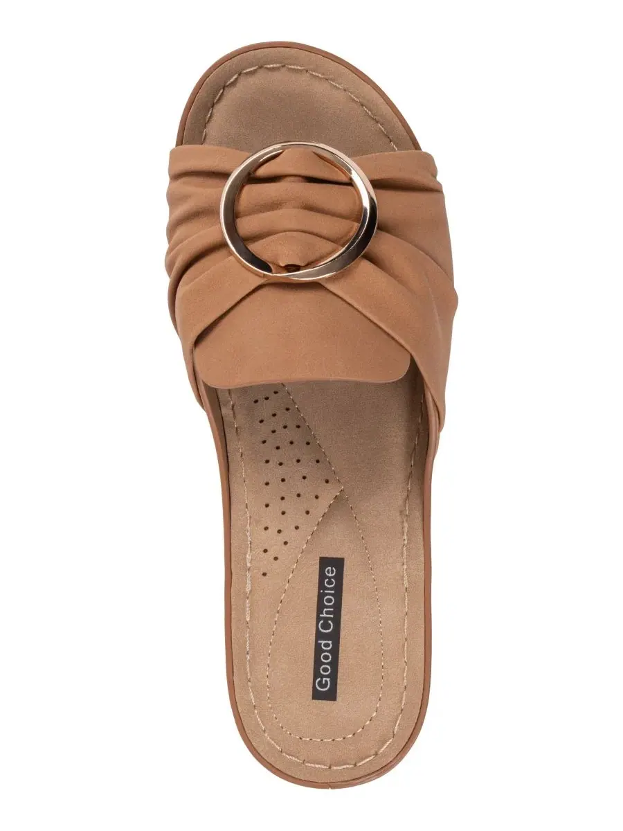 Женские сандалии на танкетке Isola с цветочным узором и розетками Gc Shoes — изображение 4 из 5, бежевый