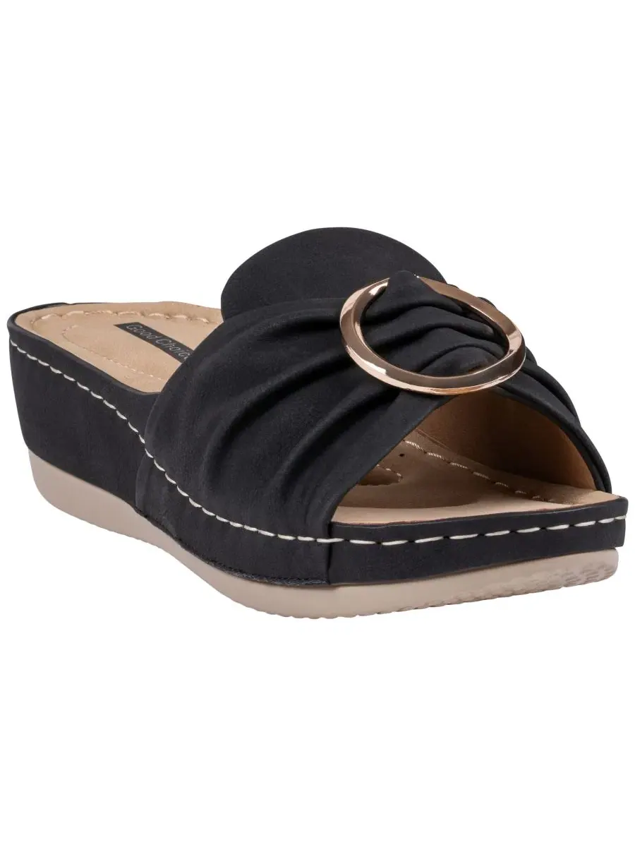 Женские сандалии на танкетке Isola с цветочным узором и розетками Gc Shoes — изображение 1 из 5, черный