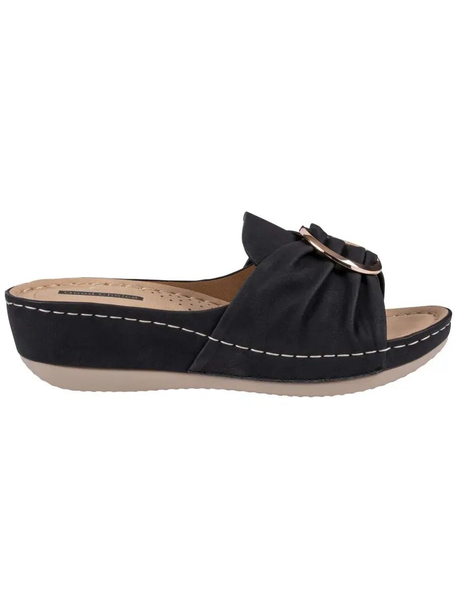 Женские сандалии на танкетке Isola с цветочным узором и розетками Gc Shoes — изображение 2 из 5, черный