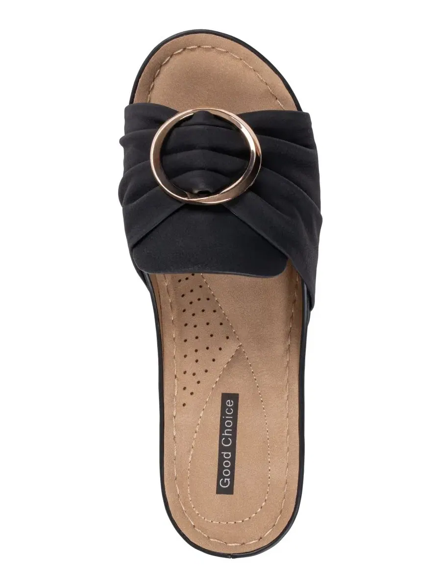 Женские сандалии на танкетке Isola с цветочным узором и розетками Gc Shoes — изображение 4 из 5, черный