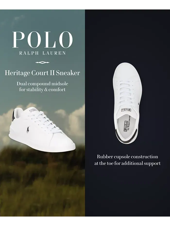 Мужские кожаные кроссовки Heritage Court II Polo Ralph Lauren — изображение 6 из 6, белый/черный