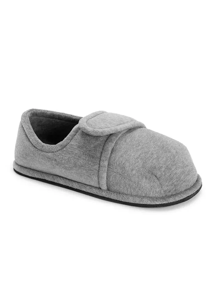 Мягкие тапочки Unisex с регулируемой застежкой из велюра, серые, размер M (женский 10-12, мужской