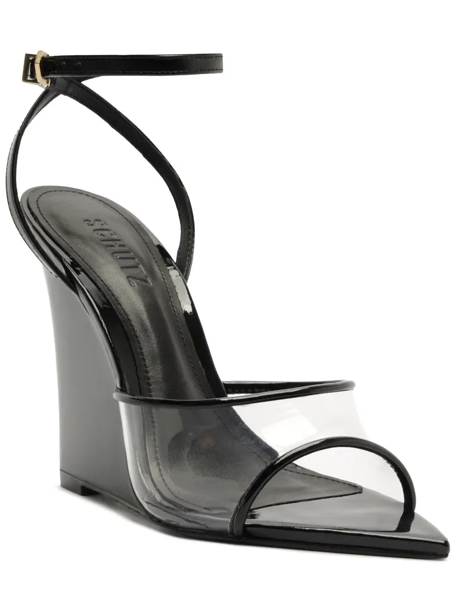 Женские босоножки-танкетки с прозрачным верхом Elodie Vinyl Pointed Toe Wedge Sandals Schutz — изображение 1 из 5