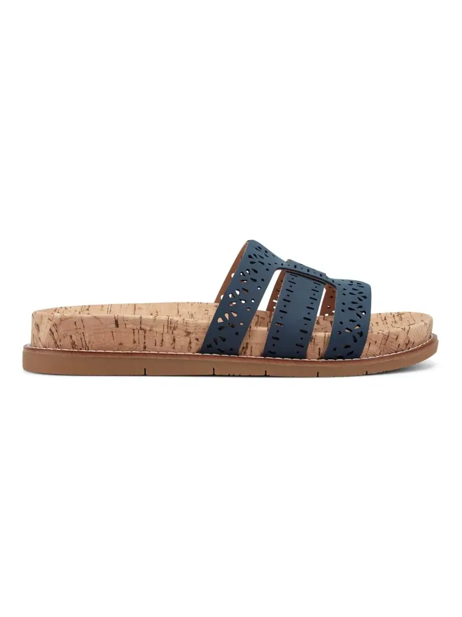 Сандалии-слайды с пробковой стелькой Fairren Flat Slip-On Footbed Sandals Earth — изображение 2 из 5, темно-синий