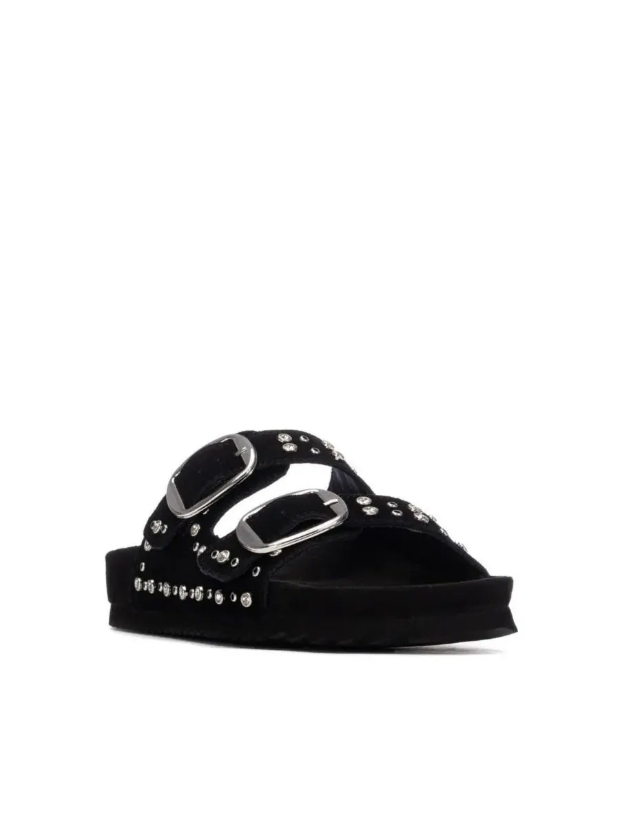 Босоножки на плоской подошве с декором из страз, модель Double Strap Buckle XTI