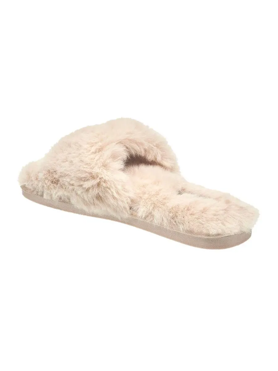 Женские тапочки-слайды с искусственным мехом, модель Slide Faux Fur Slipper Nine West — изображение 3 из 5, бежевый