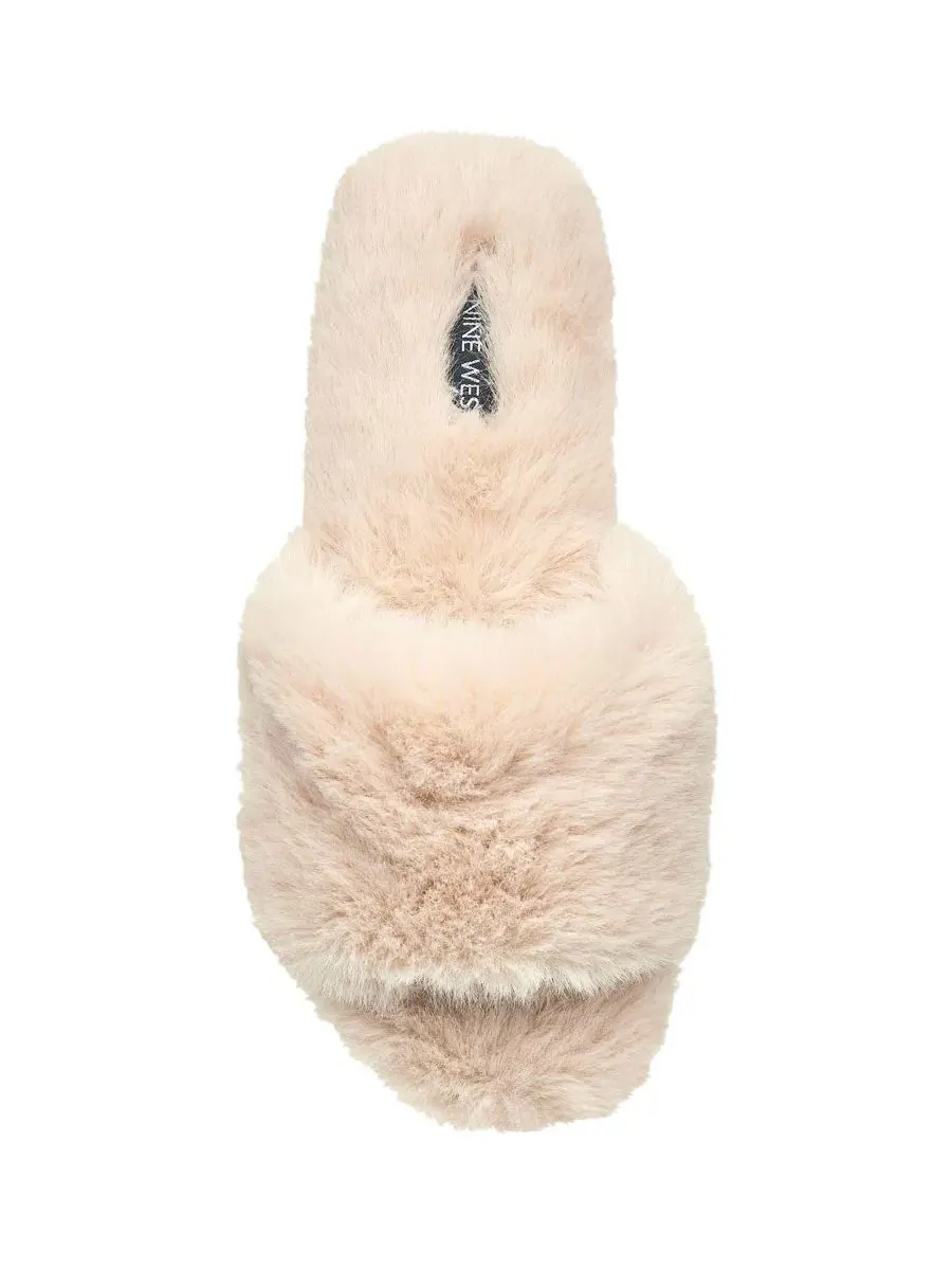 Женские тапочки-слайды с искусственным мехом, модель Slide Faux Fur Slipper Nine West — изображение 4 из 5, бежевый