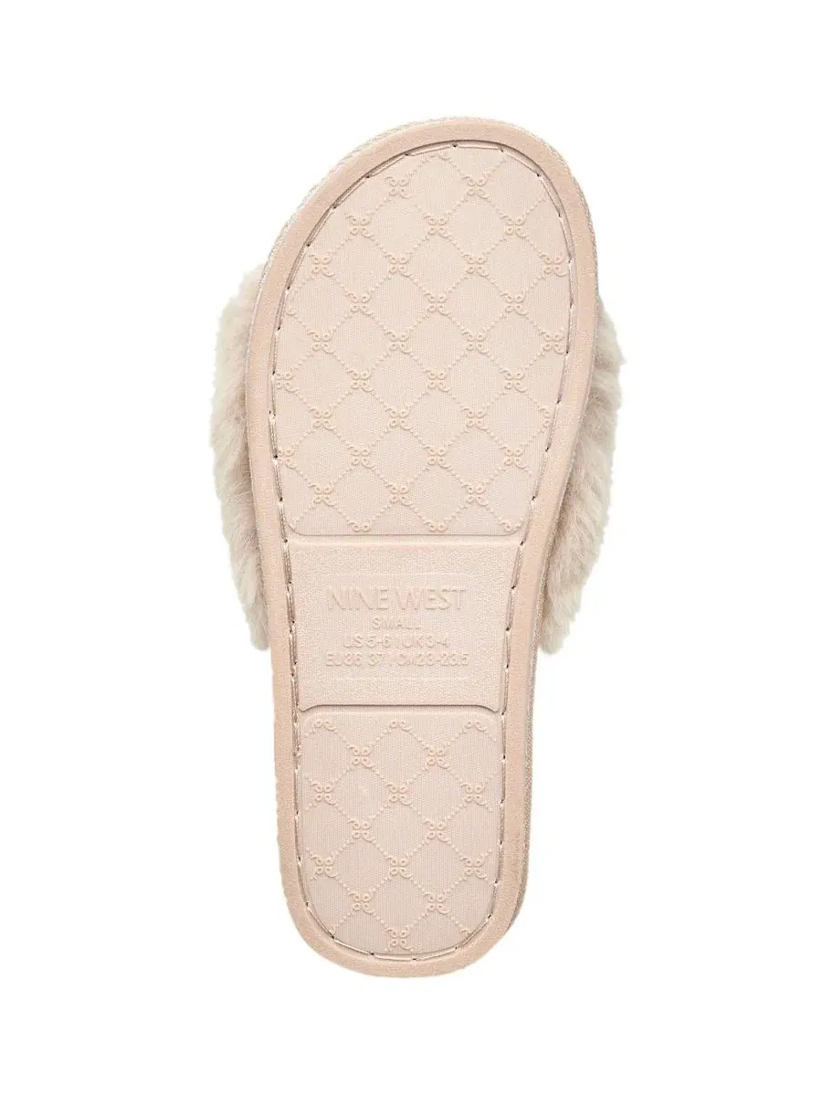 Женские тапочки-слайды с искусственным мехом, модель Slide Faux Fur Slipper Nine West — изображение 5 из 5, бежевый