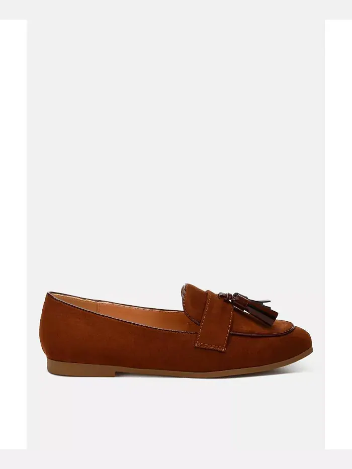 Фольклорные лоферы с кисточками из микро-замши Rag & Co — изображение 1 из 3, коричневый