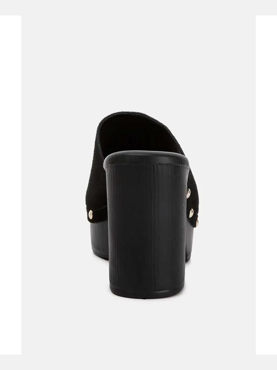 Женские сабо Rag and Co Cartera из мягкой замши на высоком блочном каблуке Rag & Co — изображение 6 из 6, черный
