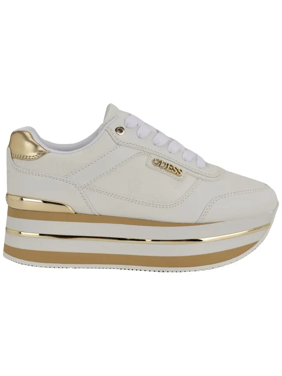Женские кроссовки Hansin на двойной платформе со шнуровкой GUESS — изображение 2 из 5, белый/золотистый