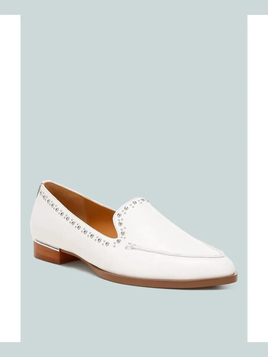 Лоферы с принтом из натуральной кожи Wolferton Delicate Stud Detail Rag & Co — изображение 1 из 6, белый
