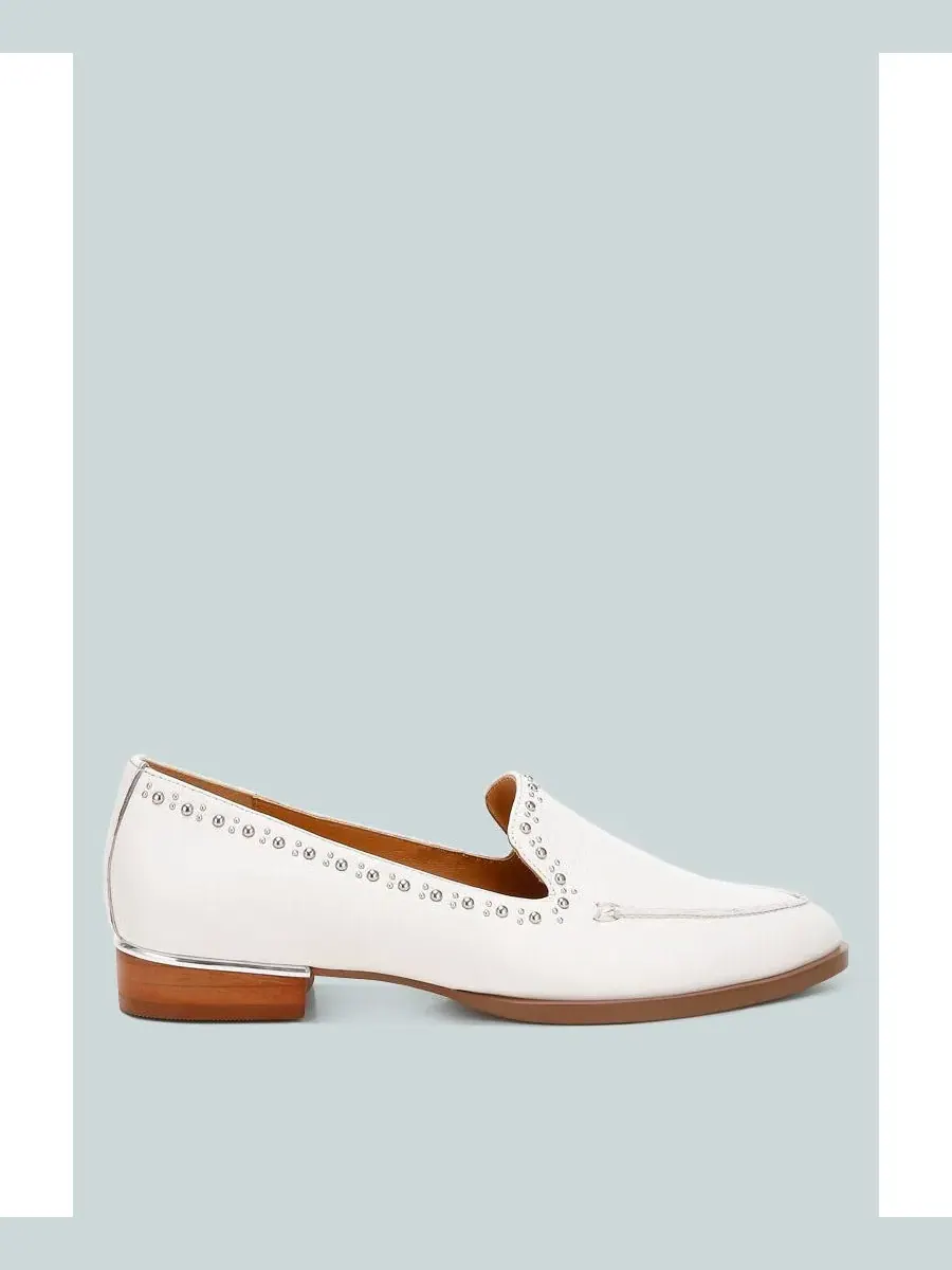 Лоферы с принтом из натуральной кожи Wolferton Delicate Stud Detail Rag & Co — изображение 2 из 6, белый