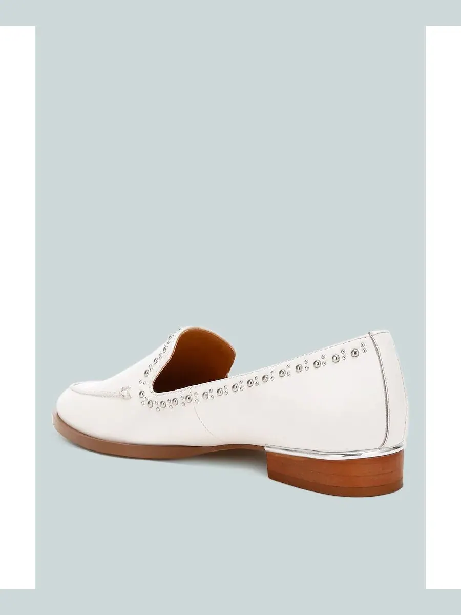Лоферы с принтом из натуральной кожи Wolferton Delicate Stud Detail Rag & Co — изображение 3 из 6, белый