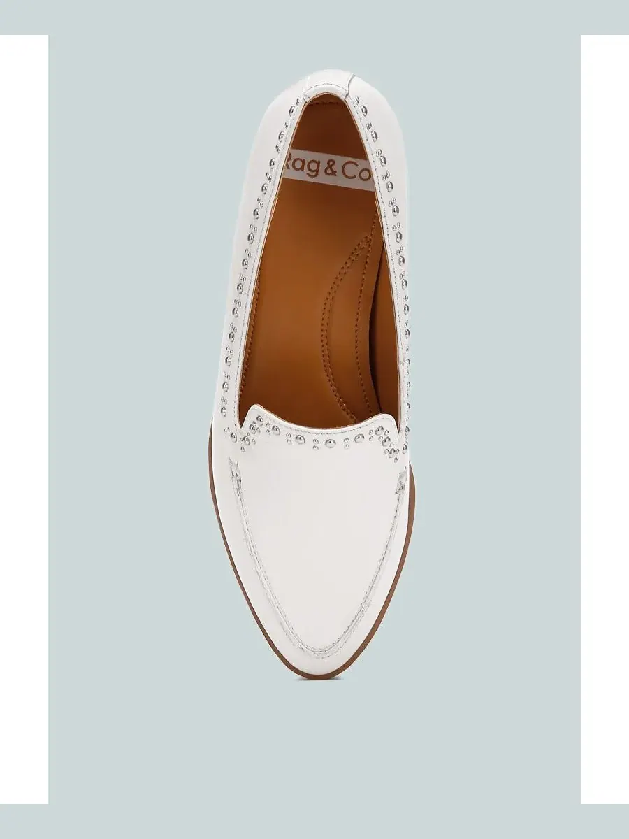 Лоферы с принтом из натуральной кожи Wolferton Delicate Stud Detail Rag & Co — изображение 4 из 6, белый
