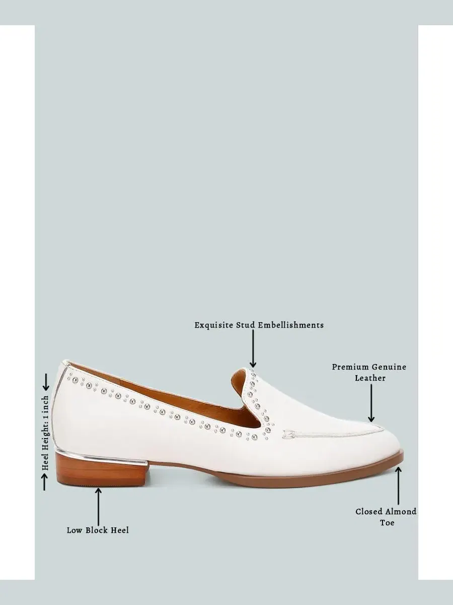 Лоферы с принтом из натуральной кожи Wolferton Delicate Stud Detail Rag & Co — изображение 6 из 6, белый