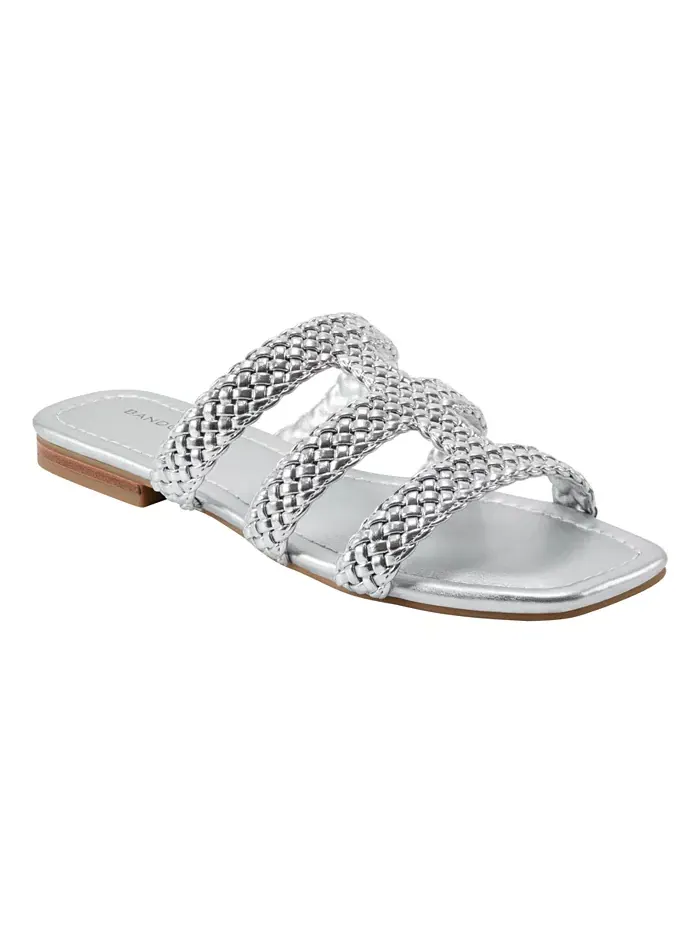 Женские плетеные сандалии Sumer Woven Caged Flat Slide Bandolino — изображение 1 из 5, серебряный