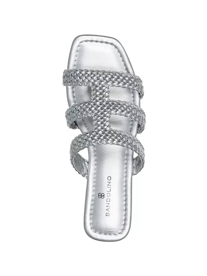 Женские плетеные сандалии Sumer Woven Caged Flat Slide Bandolino — изображение 4 из 5, серебряный