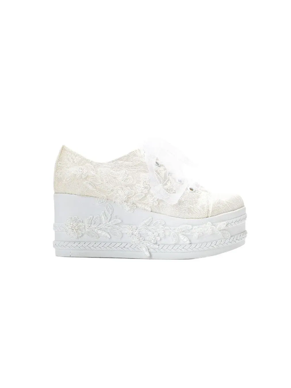 Платформенные кроссовки-сникерсы с кружевным верхом Valencia Forever & Always Shoes — изображение 2 из 4, белый