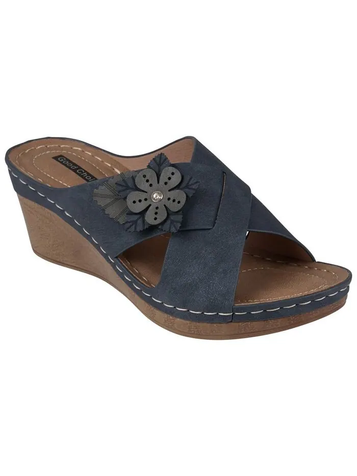 Женские босоножки Selly на танкетке с цветочным принтом GC Shoes — изображение 1 из 5, темно-синий