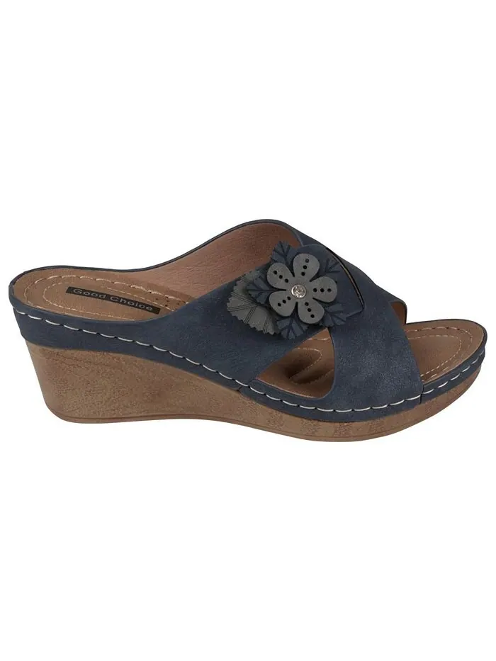 Женские босоножки Selly на танкетке с цветочным принтом GC Shoes — изображение 2 из 5, темно-синий