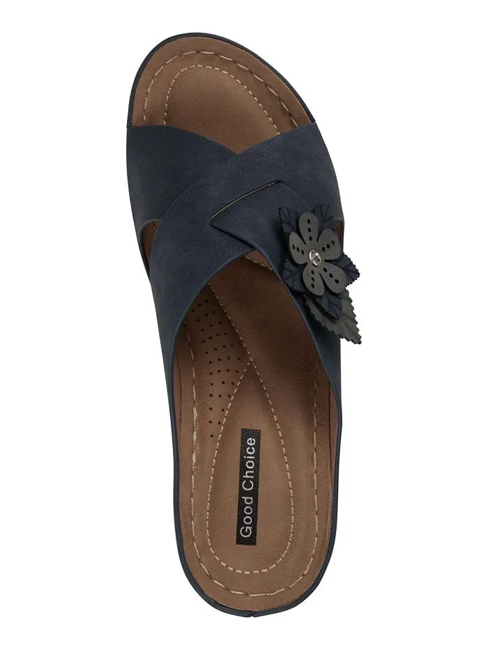 Женские босоножки Selly на танкетке с цветочным принтом GC Shoes — изображение 4 из 5, темно-синий