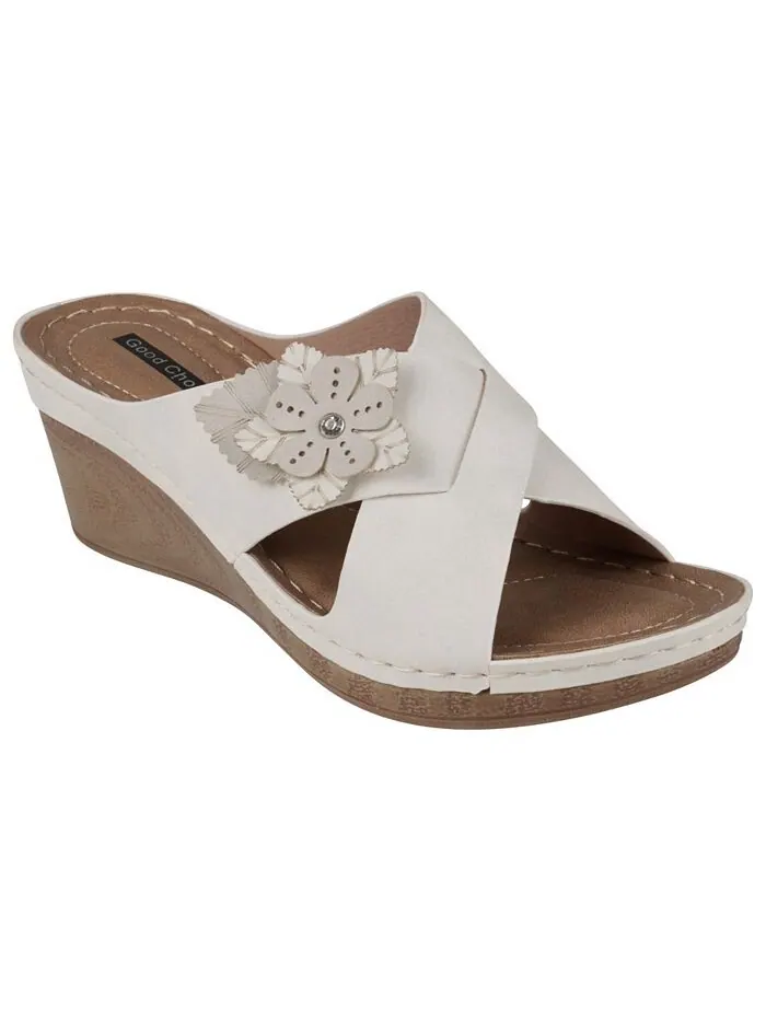 Женские босоножки Selly на танкетке с цветочным принтом GC Shoes — изображение 1 из 5, белый