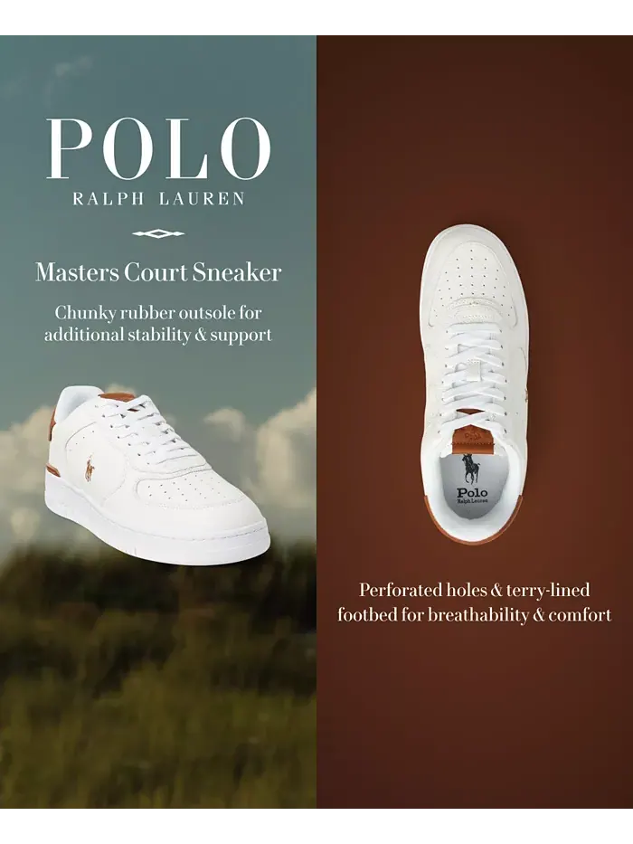 Мужские кроссовки Masters Court на шнуровке Polo Ralph Lauren — изображение 7 из 7, белый/бежевый