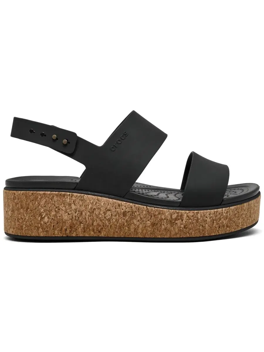 Женские босоножки-танкетки Brooklyn Cork Low Wedge, бренд Crocs — изображение 2 из 6, черный