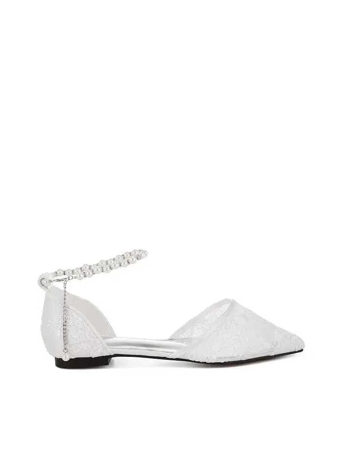 Плоские сандалии Shrami Pearl & Rhinestone Strap с ремешками, украшенными жемчугом и стразами Rag & — изображение 1 из 3