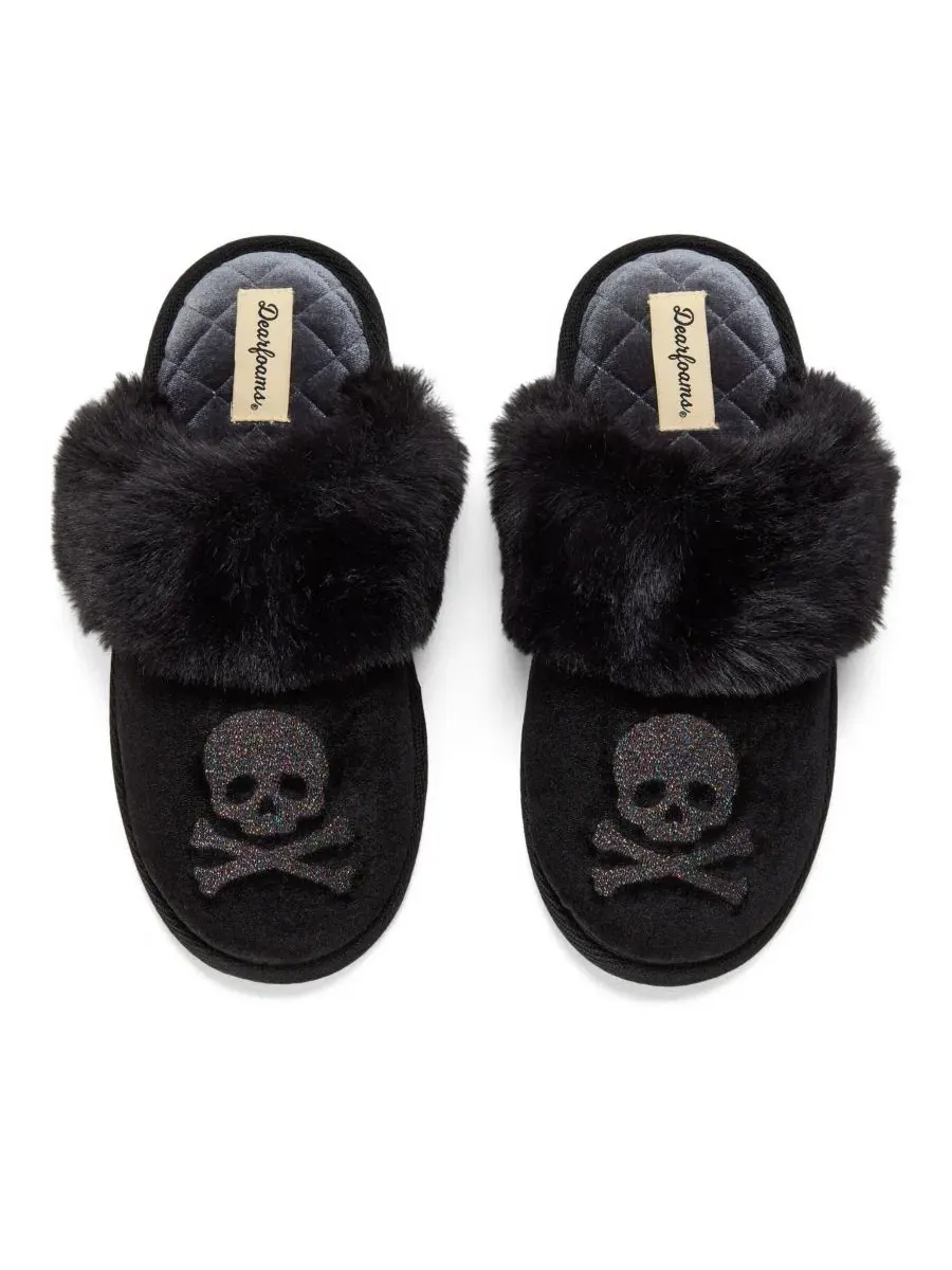 Женские тапочки-слайды из велюра с вышивкой, модель Halloween Velour Scuff Dearfoams — изображение 4 из 7, черный