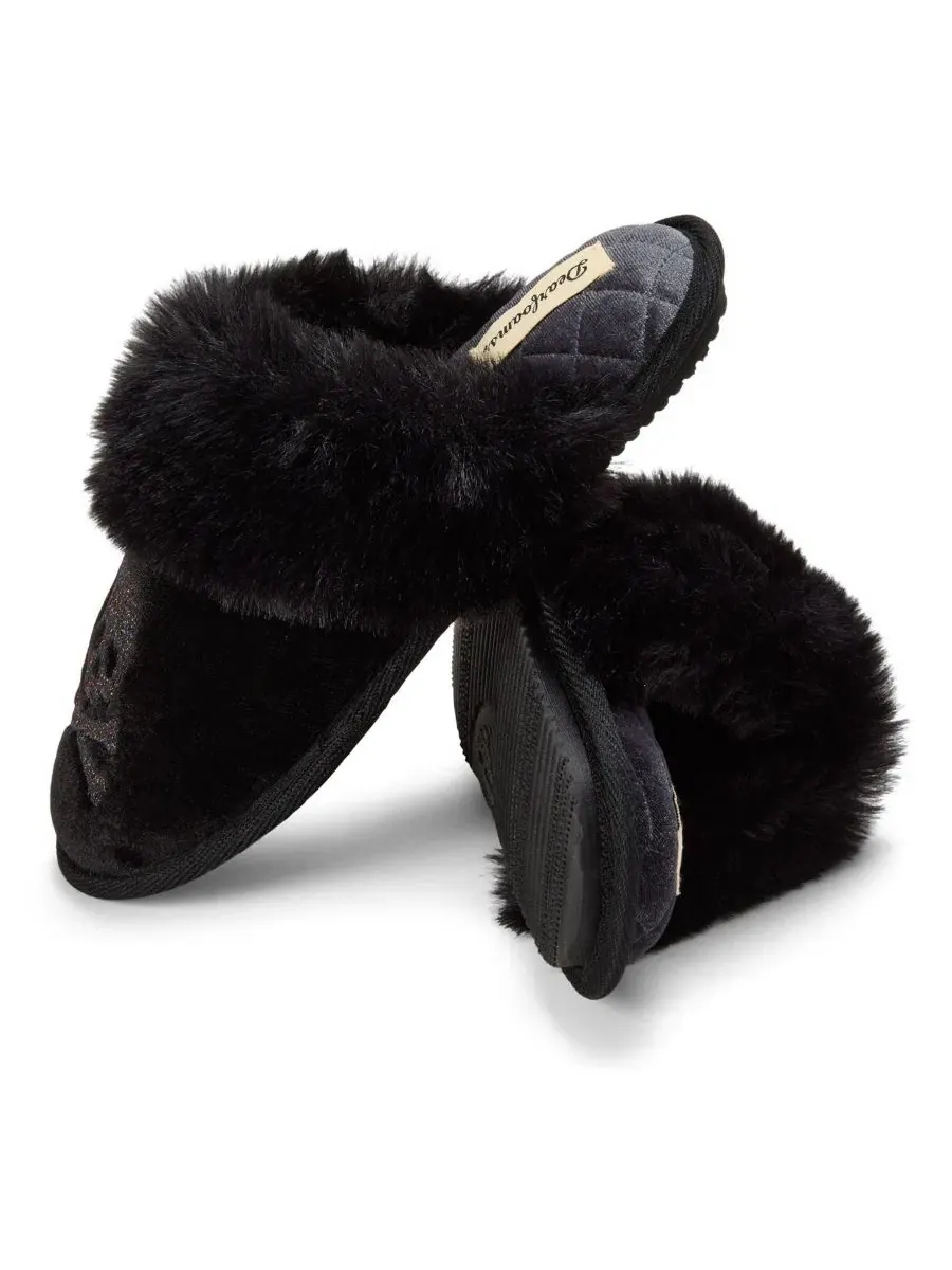 Женские тапочки-слайды из велюра с вышивкой, модель Halloween Velour Scuff Dearfoams — изображение 7 из 7, черный
