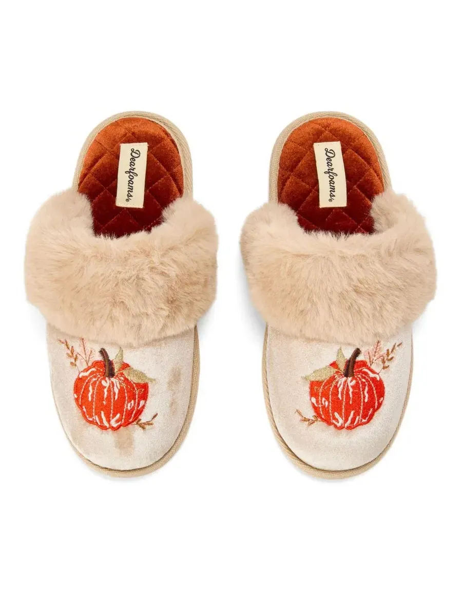 Домашние тапочки-слайды с вышивкой Halloween Velour Dearfoams — изображение 4 из 7, бежевый