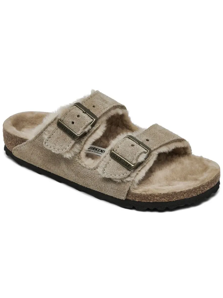 Сандалии из замши с подкладкой из овчины Arizona Shearling Suede Leather Birkenstock