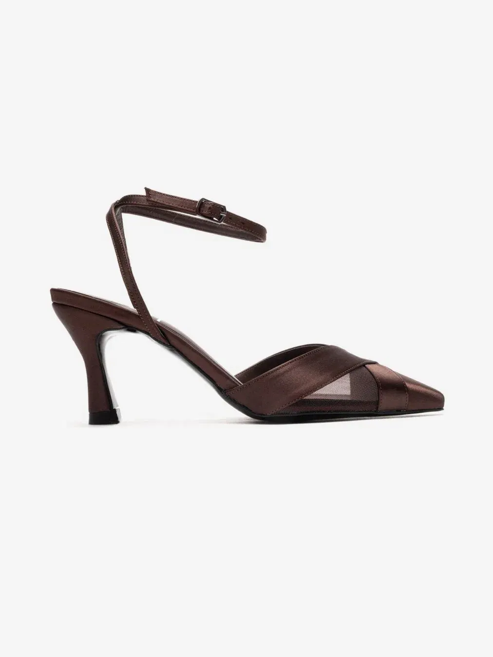 Туфли-лодочки Estela на каблуке-шпильке из атласа и сетки Prologue Shoes — изображение 2 из 5, коричневый