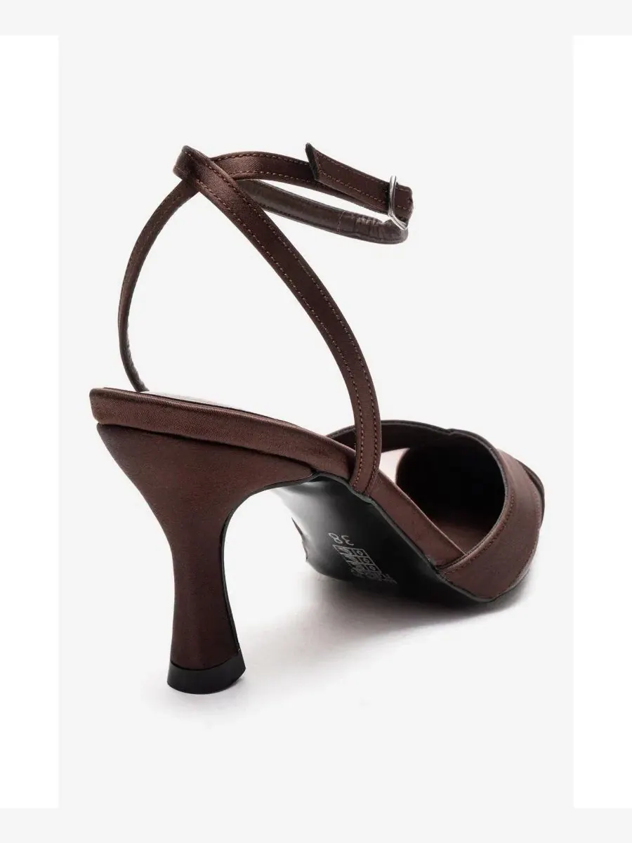 Туфли-лодочки Estela на каблуке-шпильке из атласа и сетки Prologue Shoes — изображение 3 из 5, коричневый