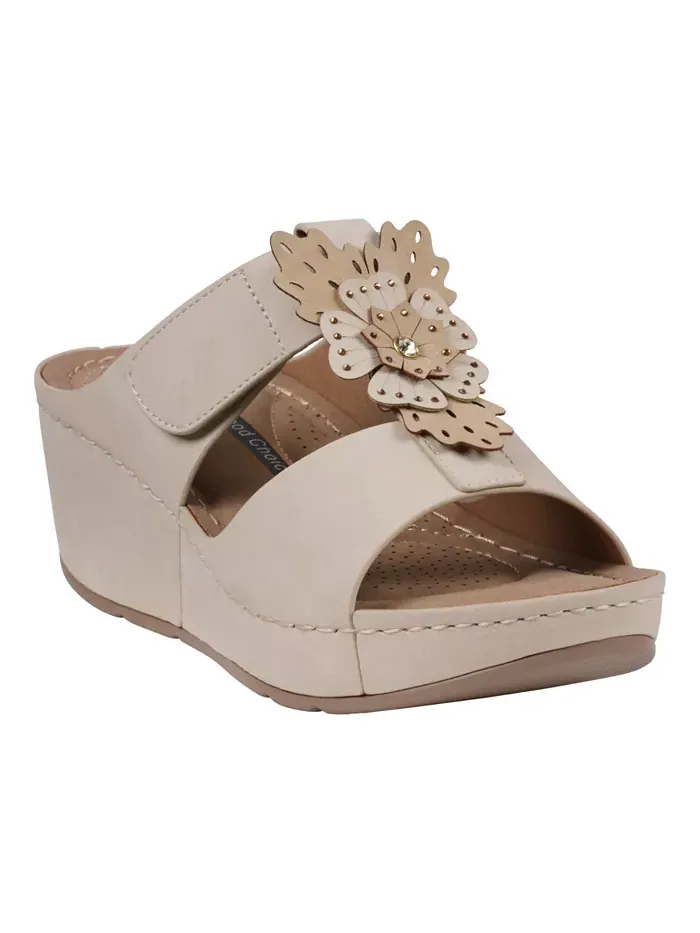 Женские босоножки-танкетки Talia с цветочным принтом GC Shoes — изображение 1 из 5, белый