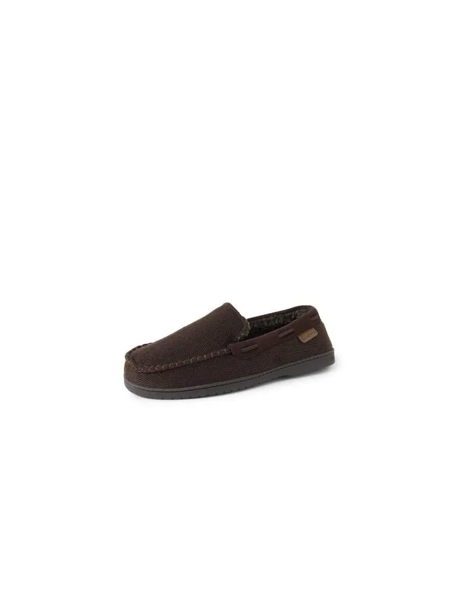 Мужские тапочки-мокасины Keaton Twill House Shoe Moccasin Slipper Dearfoams — изображение 1 из 5, коричневый