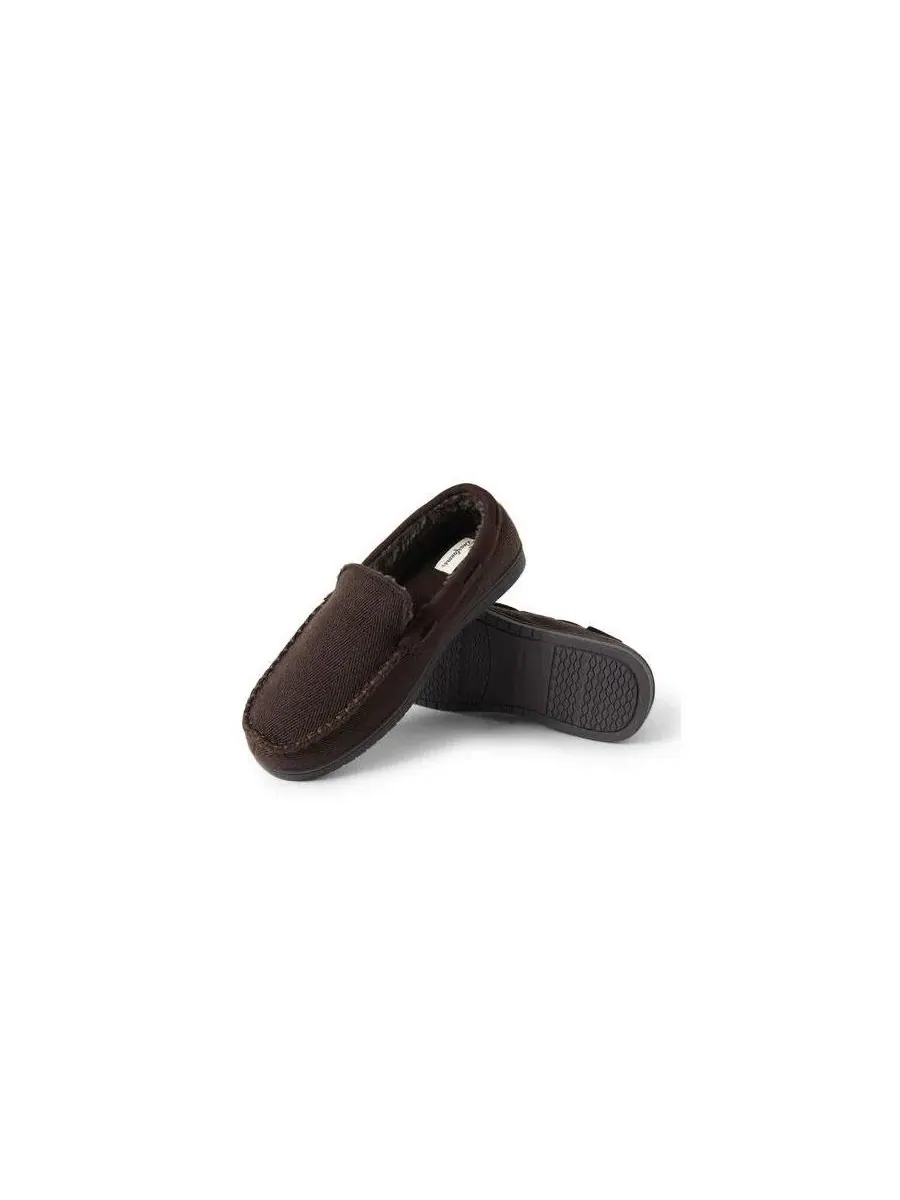 Мужские тапочки-мокасины Keaton Twill House Shoe Moccasin Slipper Dearfoams — изображение 4 из 5, коричневый