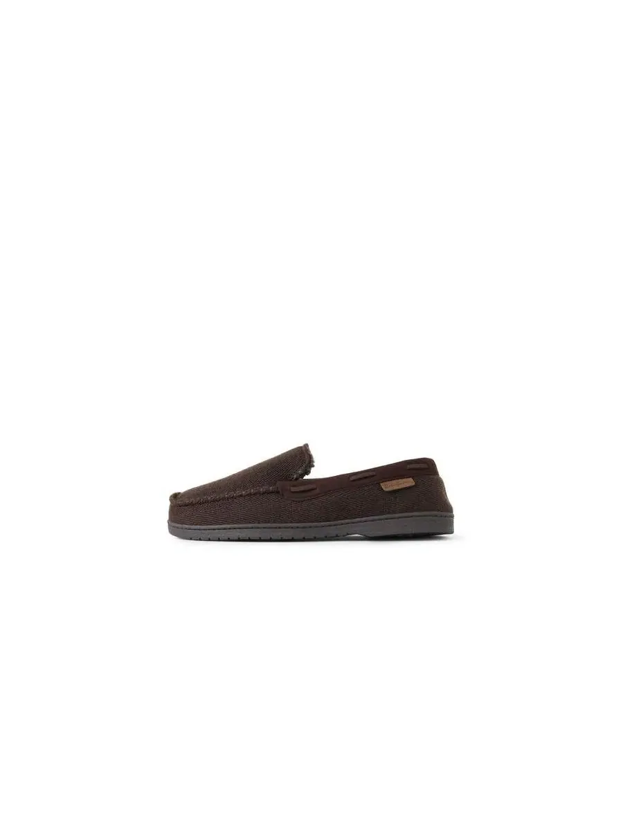 Мужские тапочки-мокасины Keaton Twill House Shoe Moccasin Slipper Dearfoams — изображение 5 из 5, коричневый