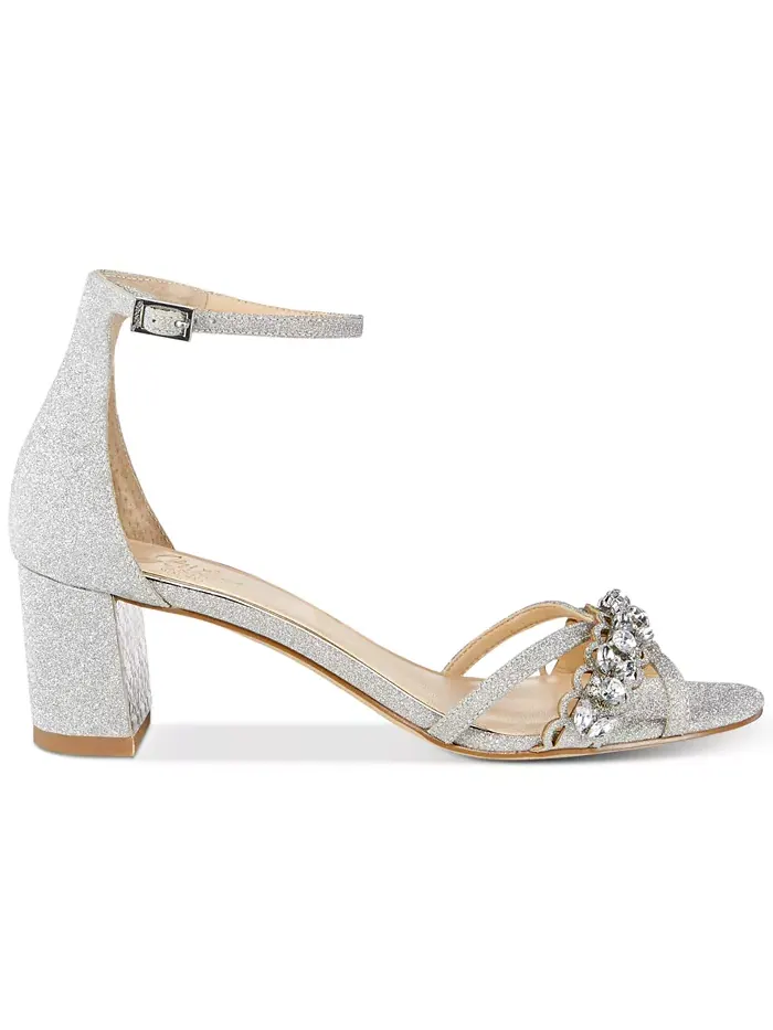 Женские вечерние сандалии Giona на квадратном каблуке Jewel Badgley Mischka — изображение 2 из 5, серебристый