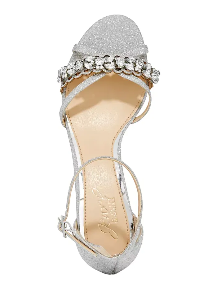 Женские вечерние сандалии Giona на квадратном каблуке Jewel Badgley Mischka — изображение 4 из 5, серебристый