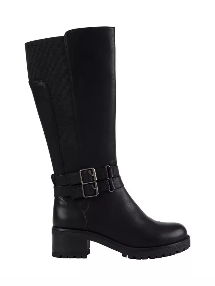 Женские сапоги Jonah Lug Sole Block Heel до колена GC Shoes — изображение 2 из 11, черный