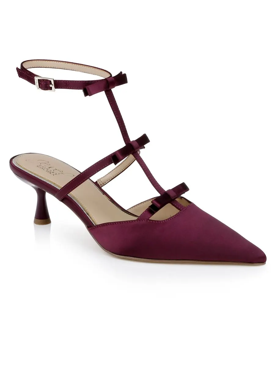Женские туфли-лодочки Elisabetta с бантом и острым носком Jewel Badgley Mischka, Bordeaux Satin — изображение 1 из 5