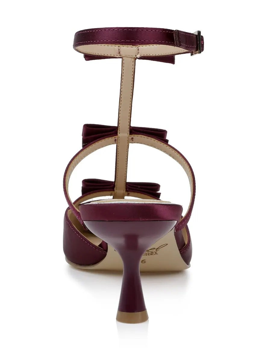 Женские туфли-лодочки Elisabetta с бантом и острым носком Jewel Badgley Mischka, Bordeaux Satin — изображение 3 из 5