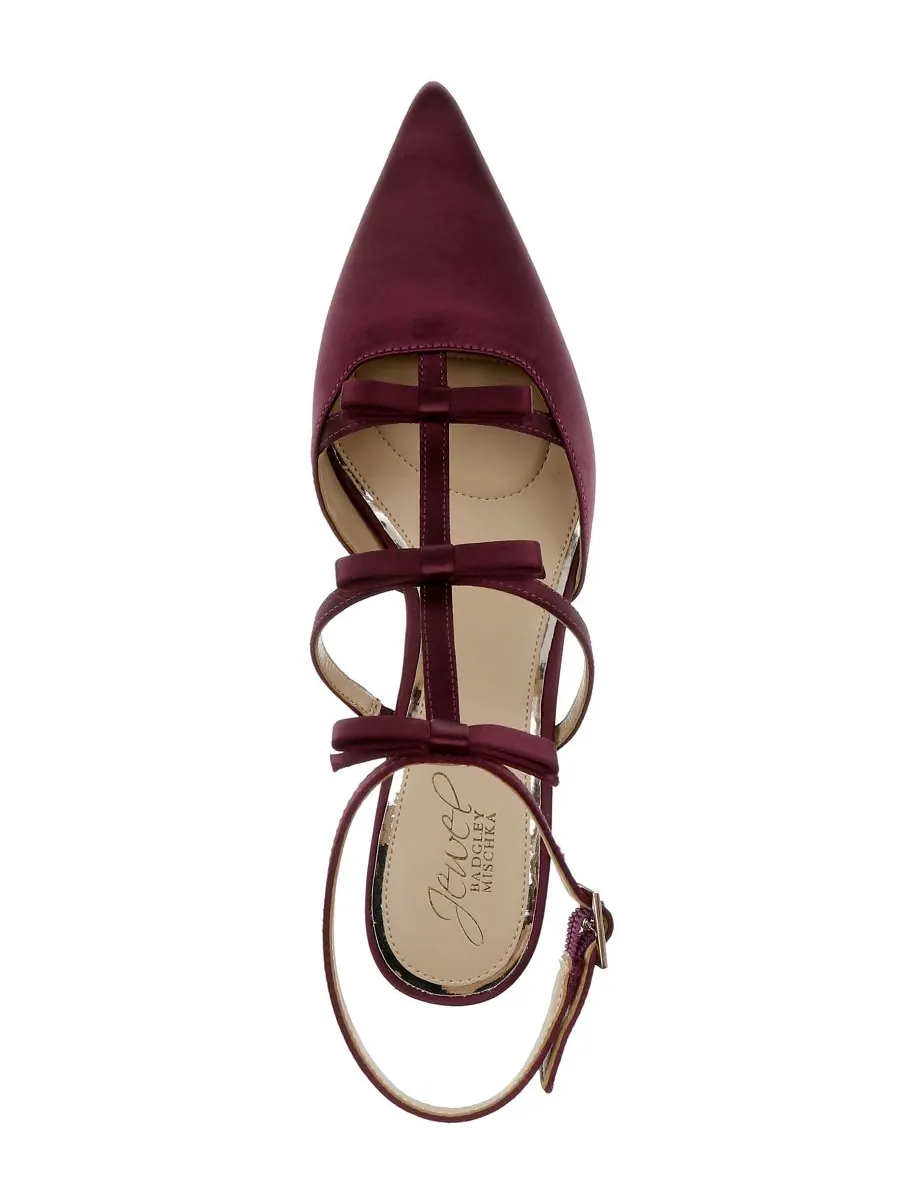 Женские туфли-лодочки Elisabetta с бантом и острым носком Jewel Badgley Mischka, Bordeaux Satin — изображение 4 из 5