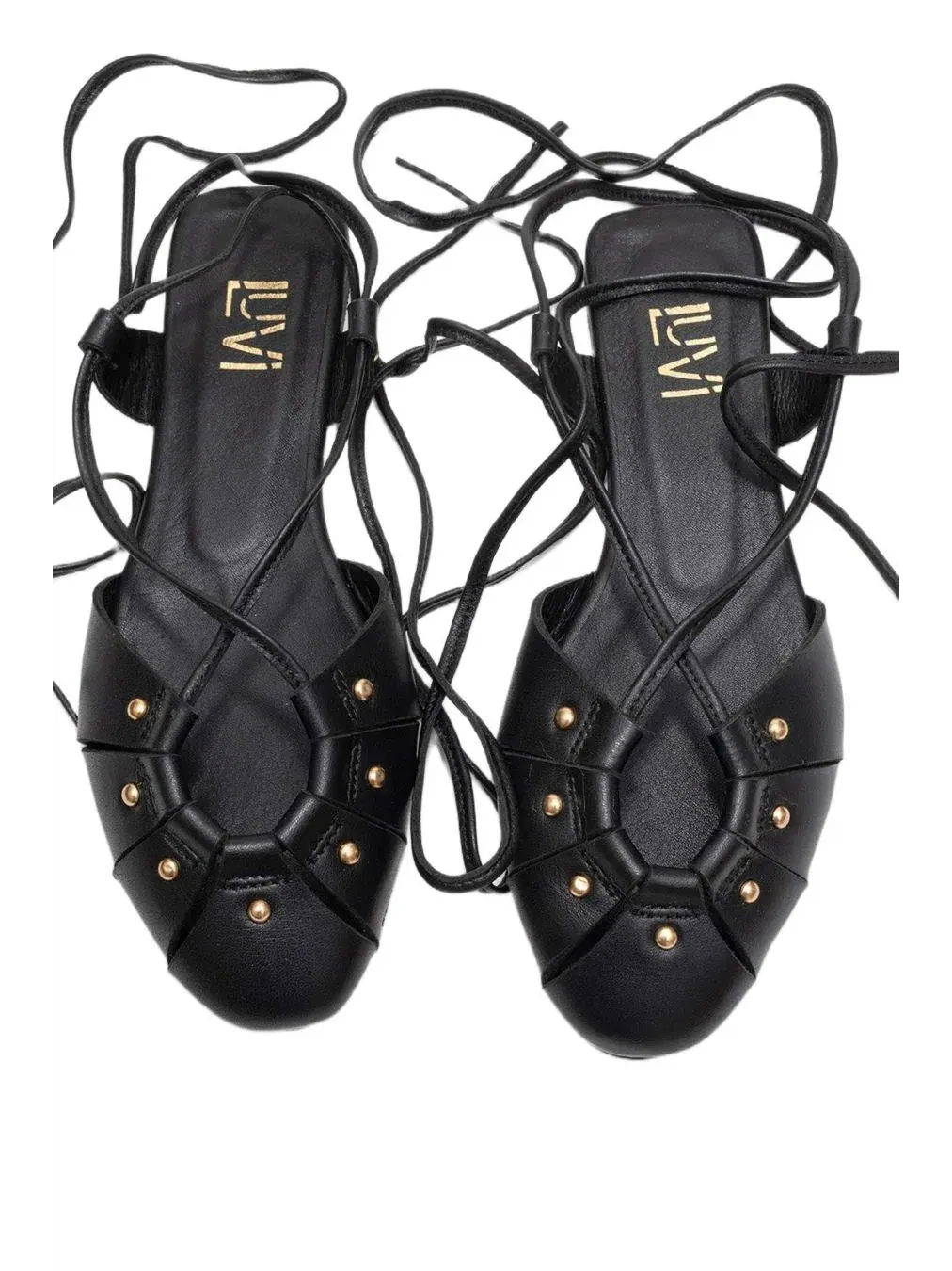 Сандалии из натуральной кожи на шнуровке с металлическими акцентами Forever & Always Shoes — изображение 4 из 5, черный