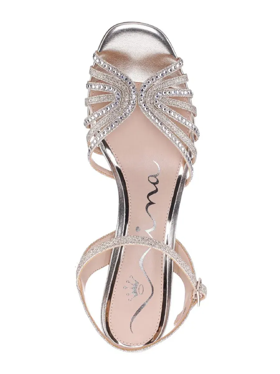 Босоножки на каблуке-рюмочке с квадратным носком и кристаллами BRYNA by Nina Shoes — изображение 5 из 7, платиновый