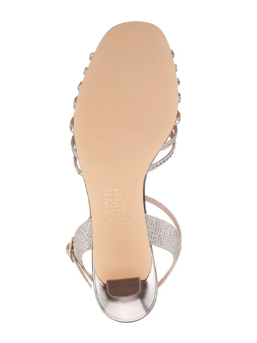 Босоножки на каблуке-рюмочке с квадратным носком и кристаллами BRYNA by Nina Shoes — изображение 6 из 7, платиновый