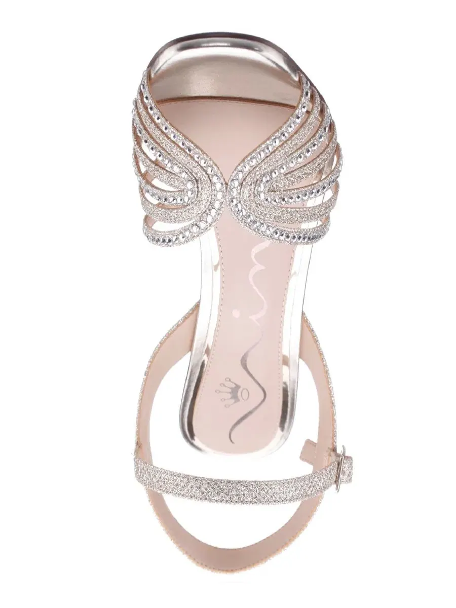 Босоножки на каблуке-рюмочке с квадратным носком и кристаллами BRYNA by Nina Shoes — изображение 7 из 7, платиновый